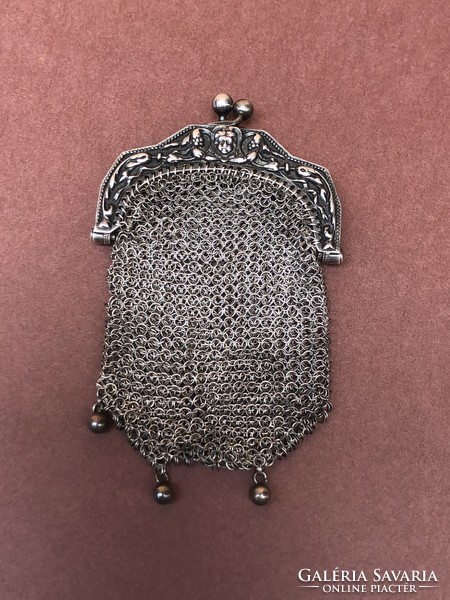 Antique silver Art Nouveau mini bag, purse, wallet