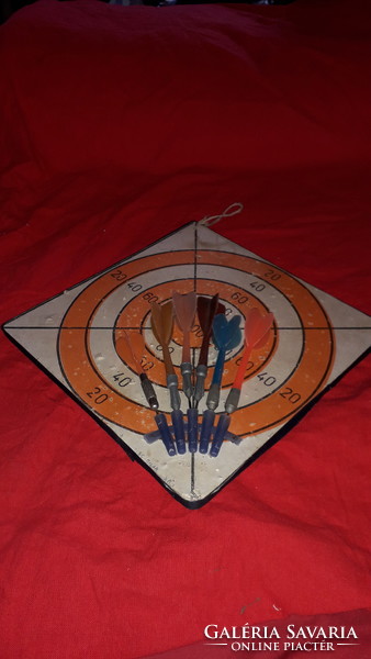 Old 1960s heavily played / used wall darts sport skill game 24 x 24 cm as shown in pictures