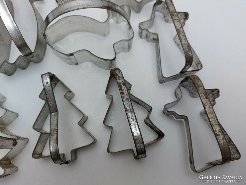 Old confectioner's tool metal dough cutter Christmas baking tin 12 stars angel pine tree moon