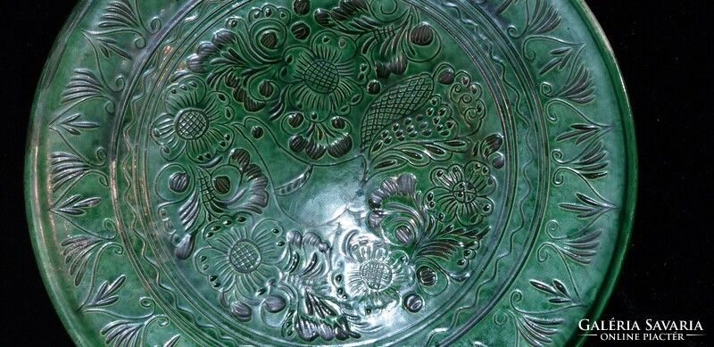 Korond green carved bird wall plate 31 cm