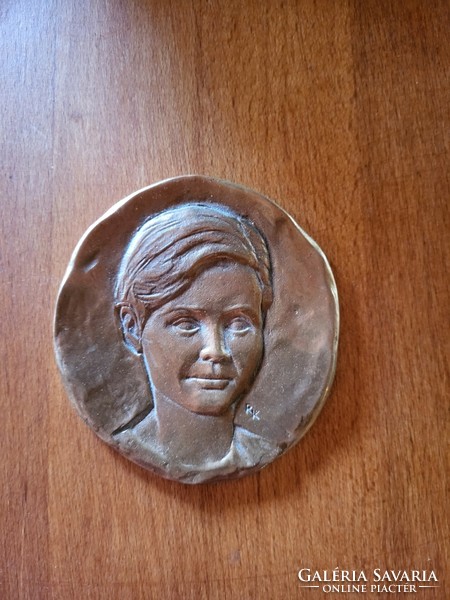 Copper plaque, women's v. Child's head, marked 