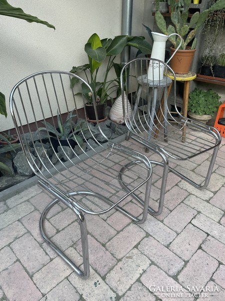 Gastone Rinaldi style retro cane tubular frame chairs