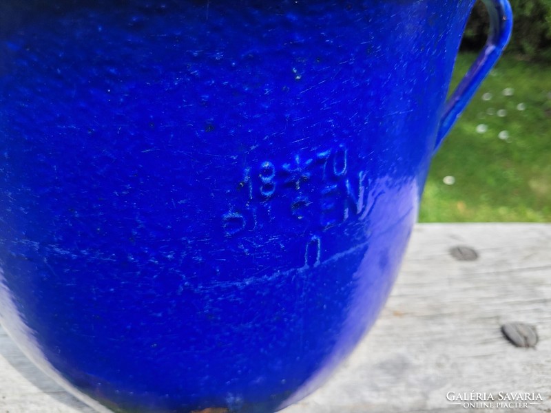 Régi antik nagy méretű 10 L kék zománcos Pilsen öntöttvas vas fazék lábas füles edény