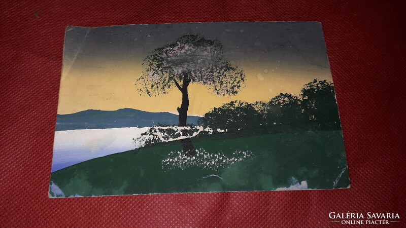Antik cc. 1920 kézzel festett képeslap : Magányos fa  a képek szerint