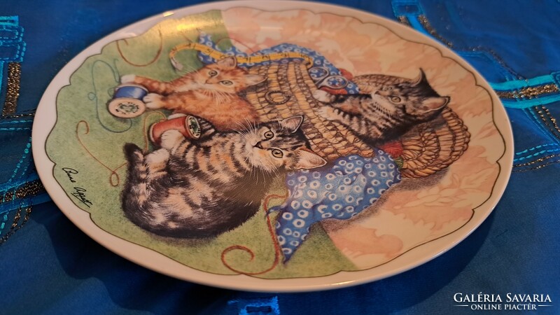 Macskás porcelán tányér, cicás dísztányér (M3752)