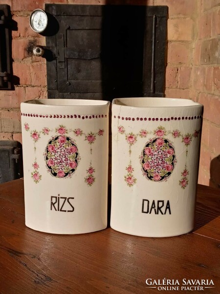 2 pink earthenware spice holders