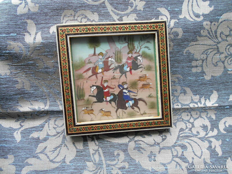 Persian hand painted framed miniature 11 cmx 11 cm