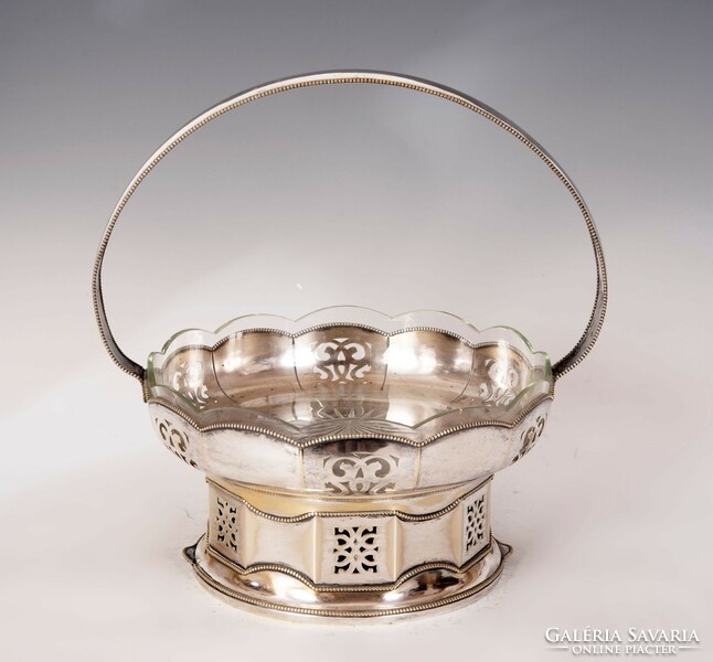 Art Nouveau silver-plated alpaca decorative bowl with original glass insert