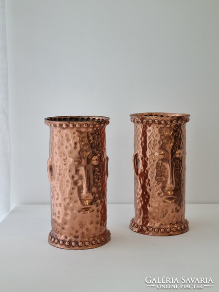 Copper industrial candlestick and vase - modernist goldsmith works (60s)