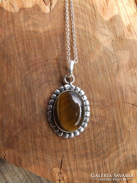 Silver necklace with tiger eye pendant (210416)
