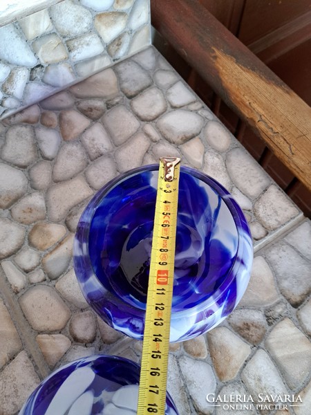 Gyönyörű kék üveg színes cukortartó Bohemia Muránói ? cseh Gyűjtői mid-century modern