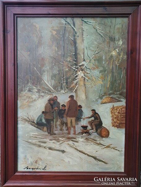 Károly Szegvár / lumberjacks in the winter forest