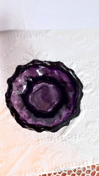 Ingrid-Glass Rock Crystal üveg váza, 11,5 cm, átmérő: 8 cm, 540 gr., két rétegű lila-és átlátszó