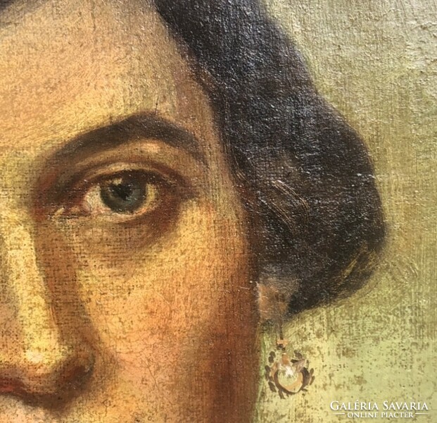 Antik szignózott nő i portré olaj-vászon festmény 79 x 67 cm