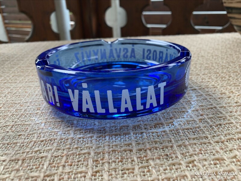 Capital mineral water and ice industry company Margitsziget crystal water blue glass ashtray, ashtray