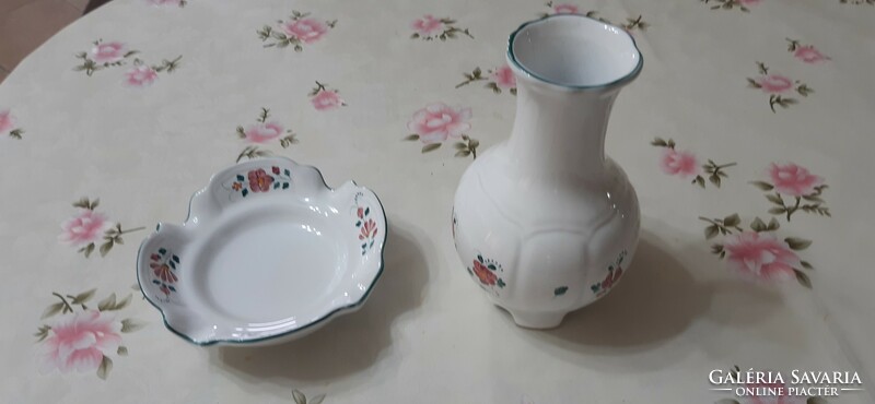 Herend village pottery majolica vase and bowl