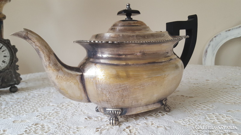 Antique English Sheffield decorative teapot with wooden handle