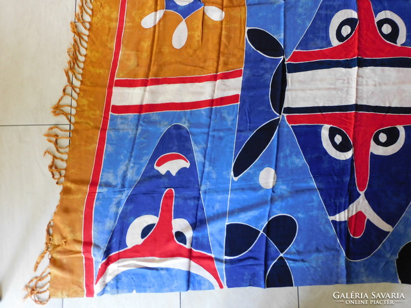 Huge cotton viscose scarf with tribal motifs (164x130 cm)