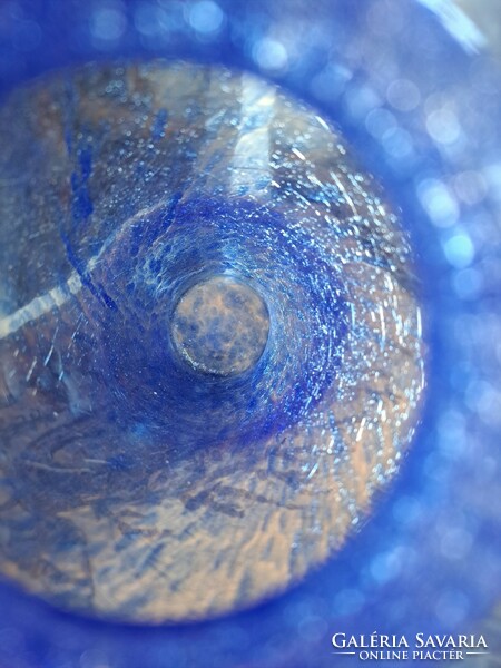 Retro kék váza  repesztett Gyönyörű  Fátyolüveg fátyol karcagi berekfürdői üveg