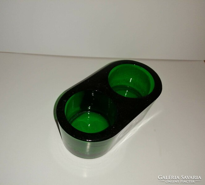 Green glass double candle holder - height 4 cm (19/d)