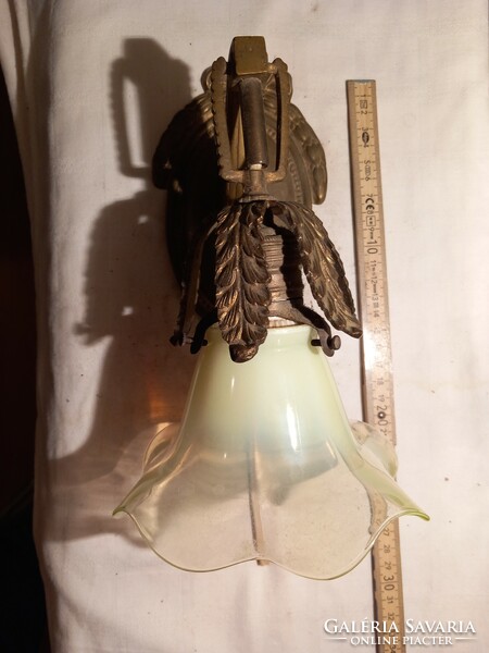 Rrr! Old copper wall arm (lamp) with original uranium glass cover