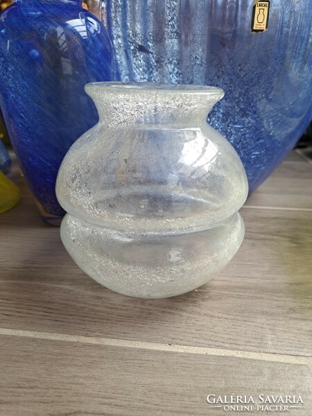 Ritka fehér repesztett Fátyolüveg fátyol karcagi berekfürdői üveg váza Gyűjtői