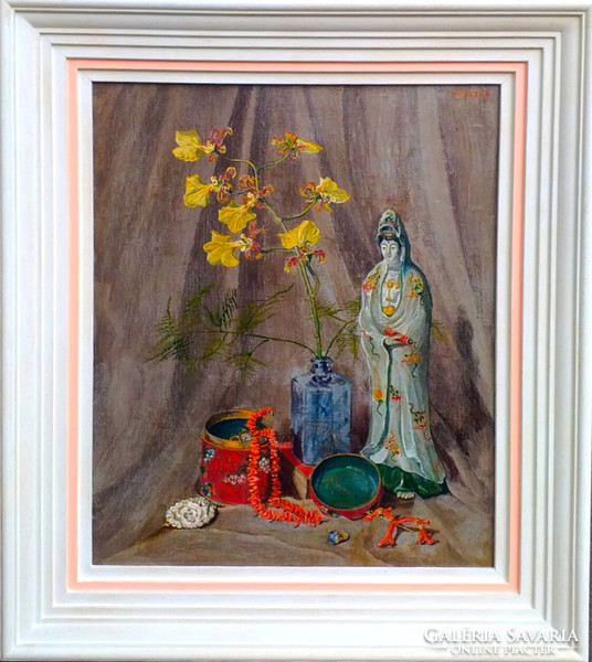 Vilmos Huszár (1884 - 1959): still life in the east, with a statue