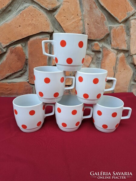 6 pieces of flawless Zsolnay polka dot mugs, nostalgia pieces, collectors' items