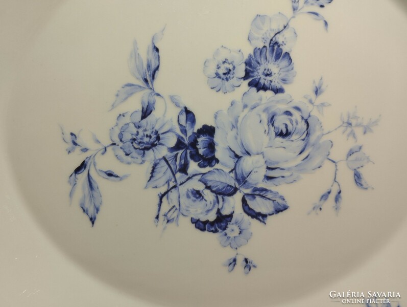 Gyönyörű, kék rózsamintás porcelán kínáló tál, asztalközép