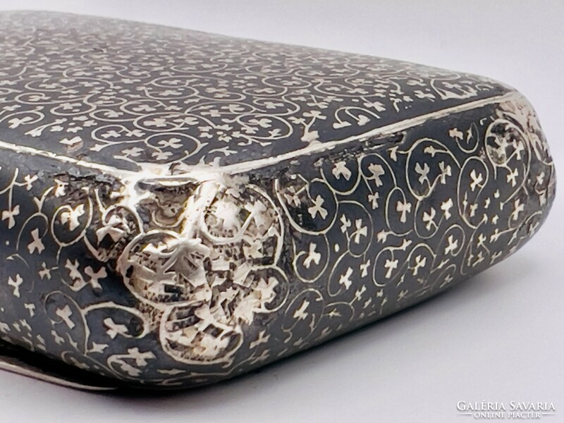 Niello-decorated antique silver snuff box / snuff box / cigarette case / tobacco holder