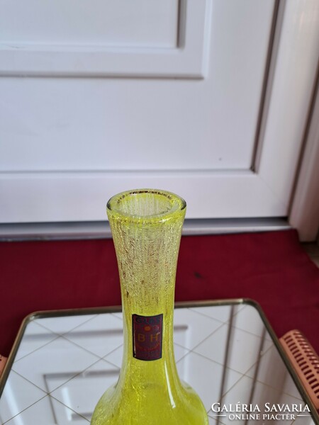Rare Yellow 22cm High Cracked Veil Glass Veil Carved Bath Glass Vase Collectors