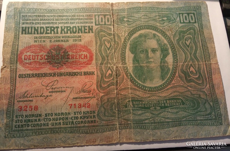 Osztrák-magyar bankjegy 100 korona 1912 régi  papírpénz Történelmi, kereskedelmi különlegesség