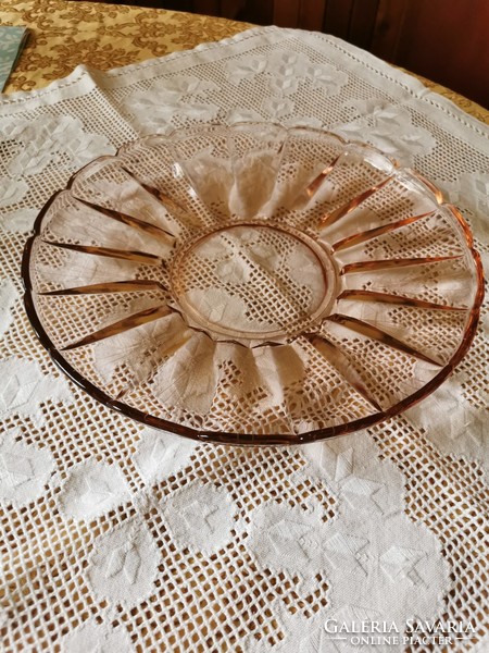 Art deco salmon colored glass cake plate, cake plate 30 cm diameter