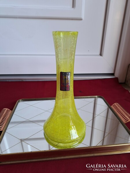 Rare Yellow 22cm High Cracked Veil Glass Veil Carved Bath Glass Vase Collectors