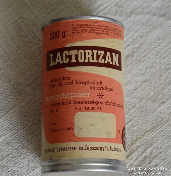 Lactorizan régi fémdoboz , reklám , csomagolás 7,7 x 14 cm csecsemő gyógytápszer E.Gy.T. Budapest