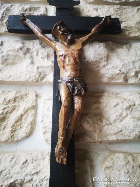 Antique beautiful hand painted corpus cross jesus christ crucifix hand carved religious artefact