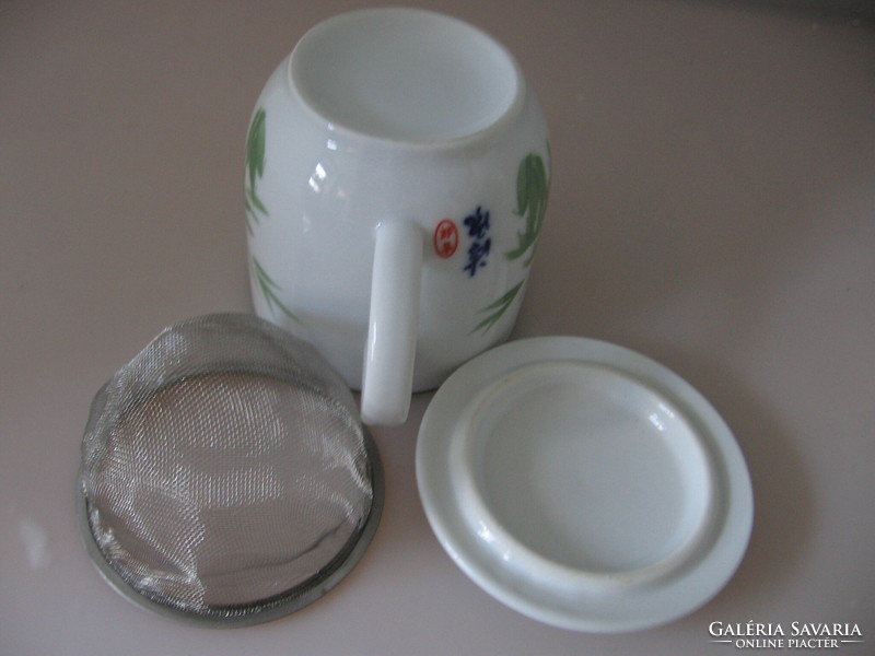 Chinese bamboo filter tea mug with lid