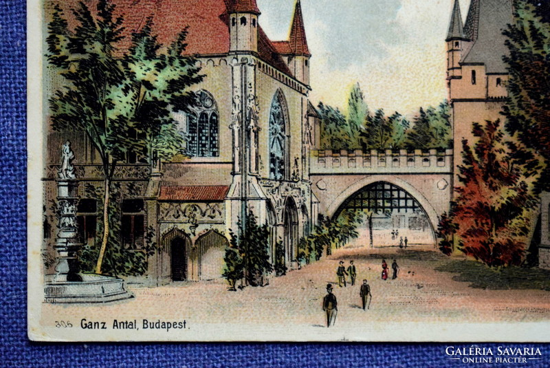 Budapest - gate of historical main group (Vajdahunyad Castle) litho postcard 1900 ganz edition