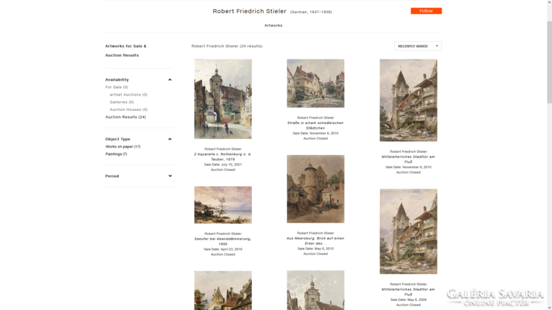 Robert Stieler (1847-1908): Utcakép - német művész - 19. századi antik akvarell festmény