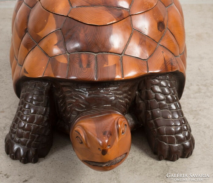 Carved wooden storage / box in the shape of a turtle