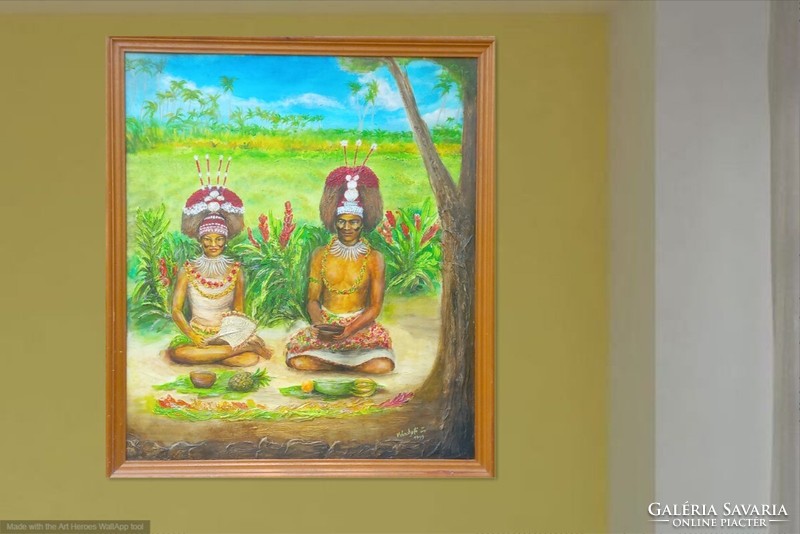 Ünnep Szamoán,70x60cm Prima díjas művész alkotása(1999)  Károlyfi Zsófia (1952)