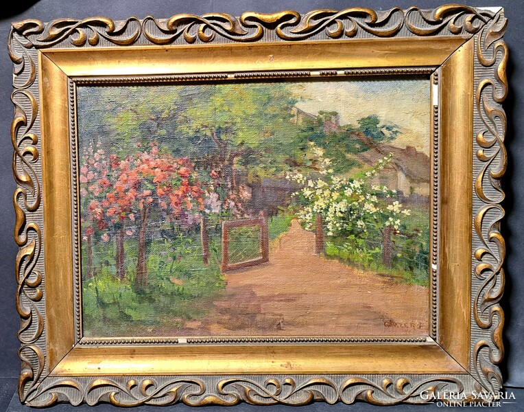 Gimzer etel (1876-1919): flower garden - oil painting - female painter, xx. Beginning of the century