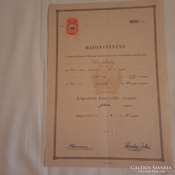 Képesített könyvelői bizonyítvány 1955  SZTÁLIN VASMŰ Oktatási Osztálya által kiállítva