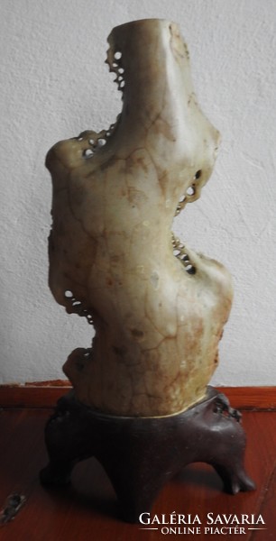 Antique grease stone statue vase - richly carved