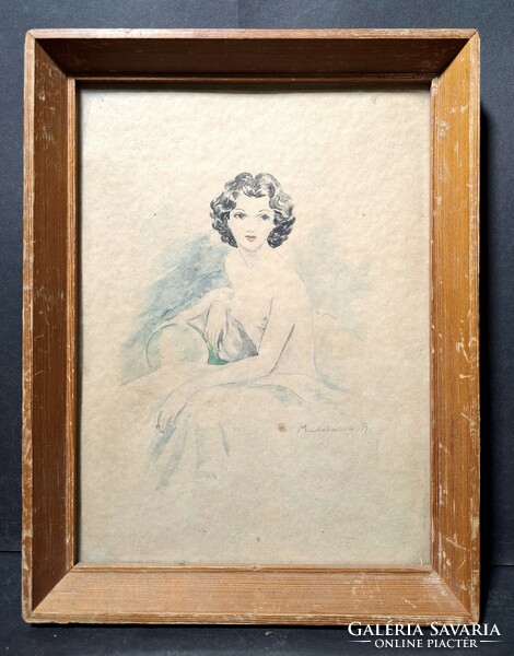 Akt akvarell - régi, a XX. század első feléből - Madelaine R.