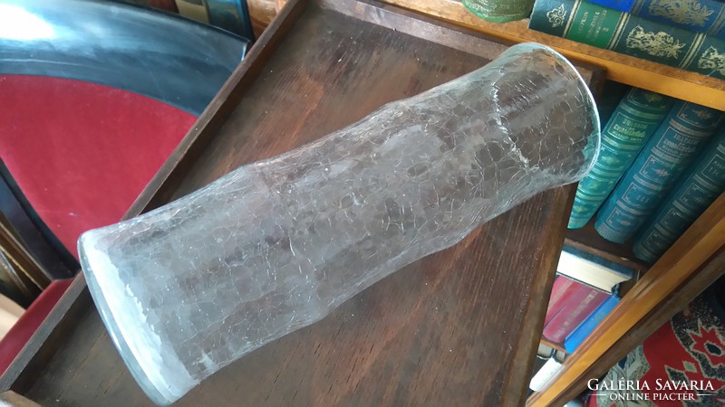 RETRÓ  REPESZTETT  ÜVEG (CRACLEE GLAS)  BAMBOO-FORM VÁZA -osztrák? 25cm magas 9 cm átmérő