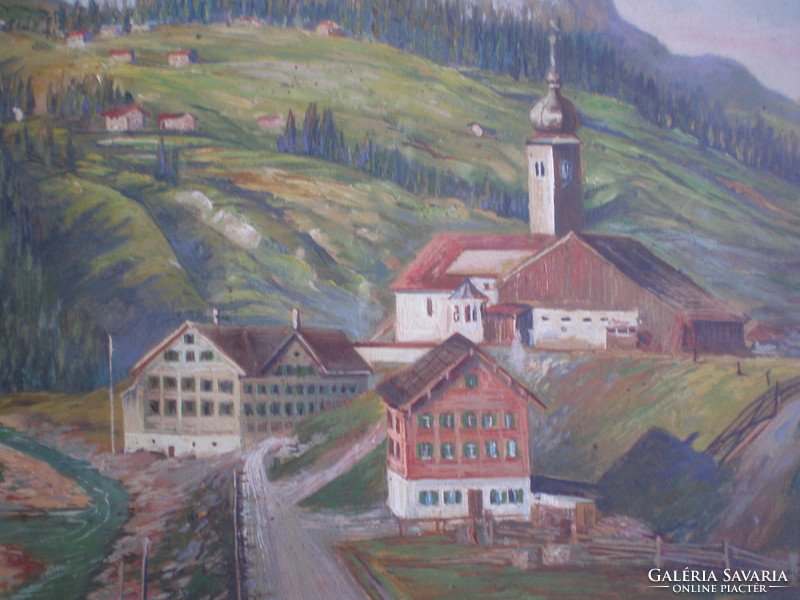 Austrian 100-year-old wonderful painting, Austrian Alps