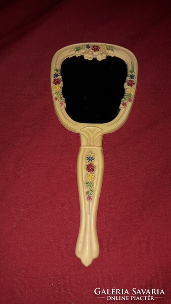 Régi bakelit virágos hercegnős nyeles kézi tükör nagyon szép állapotban 17 cm képek szerint
