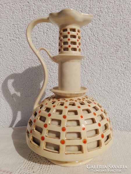 Antique Zsolnay double-walled jug, 22 cm high, perfect!