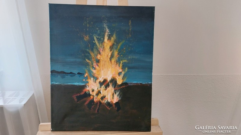(K) Tábortűz festmény 40x50 cm